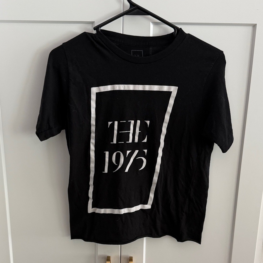 The 1975 Black Graphic Tee with White Print Crop Top Size Small